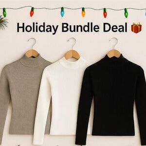 Zenana 3-Pack Turtleneck Tops NWT • Gray White Black • Holiday Bundle